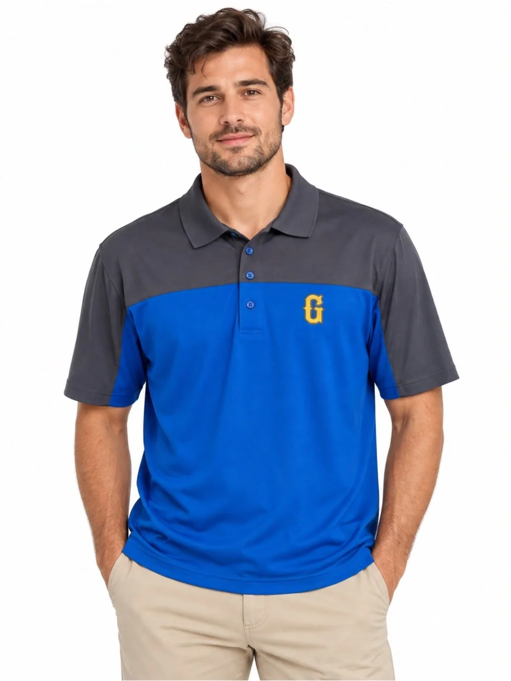 Core 365 Mens Blue Gray Colorblock Performance Polo Shirt Large